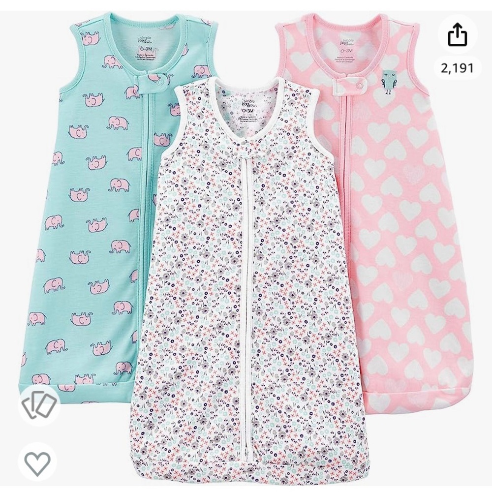 Infant sleep sack - set of 3. Never worn, just washed and stored. 0-3 months.